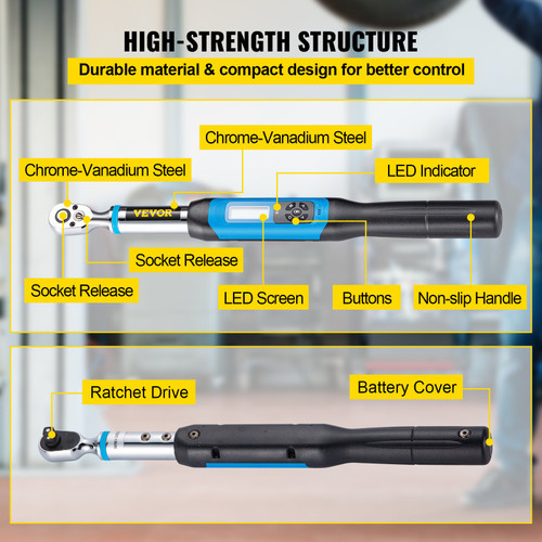 Digital Torque Wrench, 3/8" Drive Electronic Torque Wrench, Torque Wrench Kit 5-99.5 ft-lbs Torque Range Accurate to n2%, Adjustable Torque Wrench with LED Display and Buzzer, Socket Set & Case