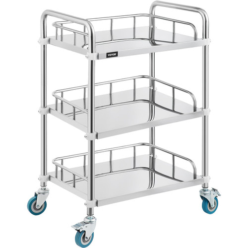 BENTISM Commercial Janitorial Janitor Cart 3-Shelf 200 lbs Janitorial  Trolley Cleaning Cart with 25 Gallons PVC Bag and Cover for Housekeeping