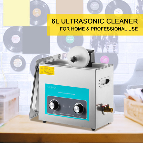 Ultrasonic Vinyl Record Cleaner 6L 40kHz Vinyl Ultrasonic Cleaning Machine Knob Control Record Ultrasonic Cleaner 4 Records Vinyl Sonic Cleaner Stainless Steel Tank w/Mechanical Heater & Timer