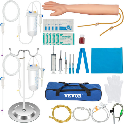 Phlebotomy Practice Kit 25 Pieces IV Practice Kit Phlebotomy Practice Arm Phlebotomy Skills IV Training Arm with Height Adjustable Infusion Stand for Nursing Medical Student