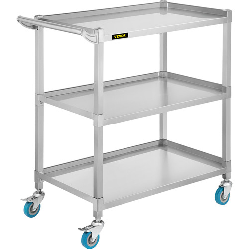 Lab Utility Cart, 500 lbs Weight Capacity Rolling Lab Cart, 3 Shelves Mobile Clinic Cart, Sturdy Stainless Steel Frame Lab Trolley, 360° Silent Rolling Wheels w/ Foot Brake, for Lab Clinic Salon