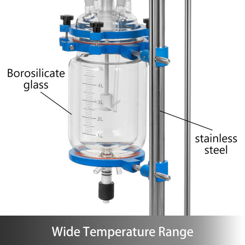 Jacketed Reactor 5L Laboratory Glass Reactor, Jacketed Glass Reactor, Chemical Reaction Vessel, Lab Jacketed Reactor, Reaction Vessel Chemistry, with Digital Display, for Reaction Distillation Jacketed Reactor 5L Laboratory Glass Reactor, Jacketed Glass Reactor, Chemical Reaction Vessel, Lab Jacketed Reactor, Reaction Vessel Chemistry, with Digital Display, for Reaction Distillation