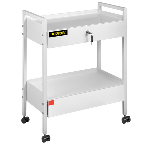 Lab Cart, 2 Tiers Stainless Steel Utility Cart Medical Cart 2 Drawers Rolling Lab Cart White Paint Serving Cart with 360Ã¸ Casters for Laboratory Hospital Dental Office Salon Beauty