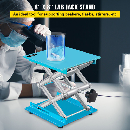 Lab Jack Stand, 8" x 8" Aluminum Oxide Lab Lift Jack with 2.4"-12" Adjustable Height, Durable and Stable Laboratory Scissor Jack, Lab Jack Platform with 88LBS/40KG Large Loading Capacity