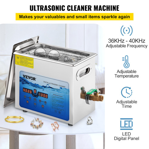 Ultrasonic Cleaner, 36KHz~40KHz Adjustable Frequency, 6L 110V, Ultrasonic Cleaning Machine w/Digital Timer and Heater, Lab Sonic Cleaner for Jewelry Watch Eyeglasses Coins, FCC/CE/RoHS Listed