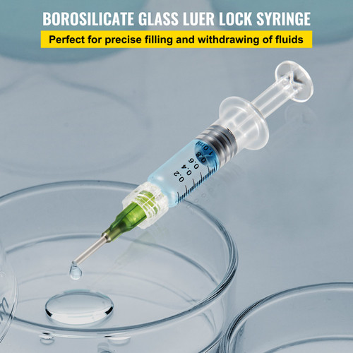 100 PCS Borosilicate Glass Luer Lock Syringe, 1mL, Reusable Glass Syringes with 14 Ga Blunt Tip Needles, for Lab, Vet, Art, Craft, Thick Liquids, Oil, Gel, Glue, Ink, Non Hypodermic