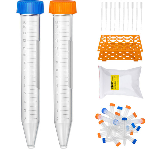 Conical Centrifuge Tubes, 15mL, 500Pcs PP Graduated Container w/ Leak-proof Screw Cap, Write Mark & Test Tube Rack, DN/RNase Free, for Lab Sample Storage & Separate, Blue & Orange Conical Centrifuge Tubes, 15mL, 500Pcs PP Graduated Container w/ Leak-proof Screw Cap, Write Mark & Test Tube Rack, DN/RNase Free, for Lab Sample Storage & Separate, Blue & Orange