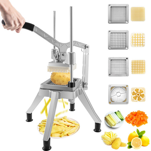 Commercial Chopper w/ 4 Replacement Blades Commercial Vegetable Chopper Stainless Steel French Fry Cutter Potato Dicer & Slicer Commercial Vegetable Fruit Chopper for Restaurants & Home Kitchen