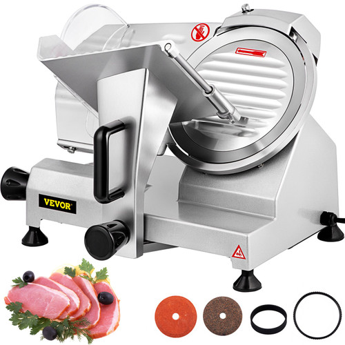 Commercial Meat Slicer, 240W Electric Deli Food Slicer, 1200RPM Meat Slicer with 8'' Chromium-plated Steel Blade, 0-12mm Adjustable Thickness Electric Meat Slicer for Home & Commercial Use
