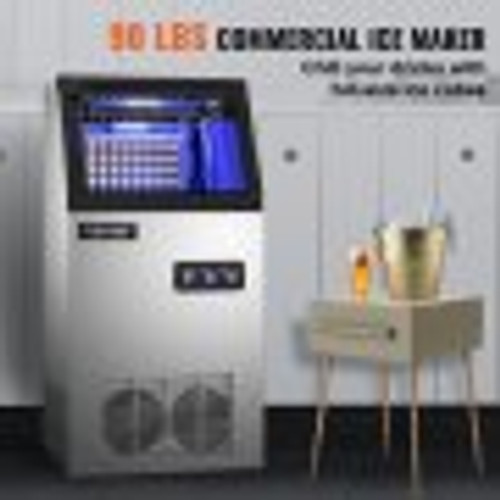 Commercial Ice Maker Machine, 88LBS/24H Stainless Steel Automatic Ice Machine with 22LBS Storage for Restaurants Bars Cafe, Scoop Connection Hoses Included