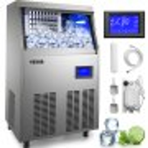 110V Commercial Ice Maker 110 LBS in 24 Hrs with Water Drain Pump 33LBS Storage Stainless Steel Commercial Ice Machine 4x9 Ice Tray LCD Control Auto Clean for Bar Home Supermarkets