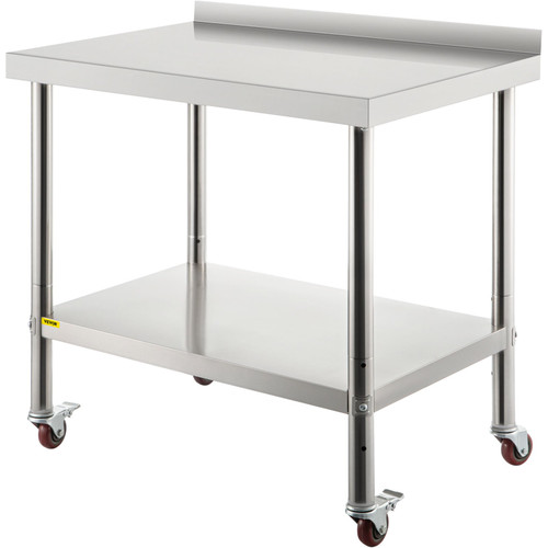 Stainless Steel Prep Table, 36 x 24 x 35 Inch, 440lbs Load Capacity Heavy Duty Metal Worktable with Backsplash Adjustable Undershelf & 4 Casters,