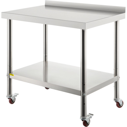Stainless Steel Prep Table, 30 x 24 x 35 Inch, 440lbs Load Capacity Heavy Duty Metal Worktable with Backsplash Adjustable Undershelf & 4 Casters, Commercial Workstation for Kitchen Restaurant
