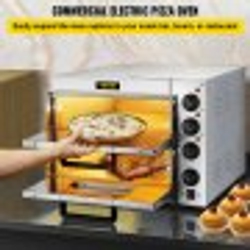 Commercial Pizza Oven Countertop, 14" Double Deck Layer, 110V 1950W Stainless Steel Electric Pizza Oven with Stone and Shelf, Multipurpose Indoor Pizza Maker for Restaurant Home Pretzels Baked