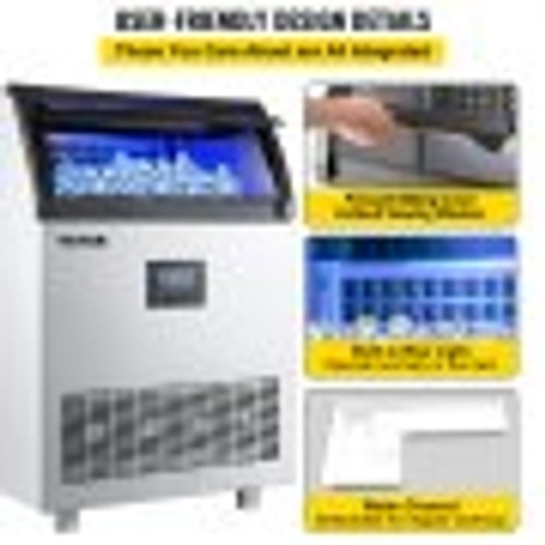 110V Commercial Ice Maker Machine 265LBS/24H, 750W Stainless Steel Ice Machine with 55LBS Storage Capacity, 126 Ice Cubes Ready in 11-15Mins, Includes Water Filter and Connection Hose