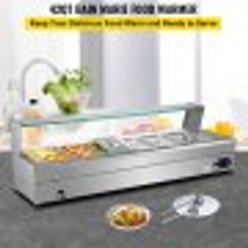 110V Bain Marie Food Warmer 6 Pan x 1/3 GN, Food Grade Stainelss Steel Commercial Food Steam Table 6-Inch Deep, 1500W Electric Countertop Food Warmer 42 Quart with Tempered Glass Shield