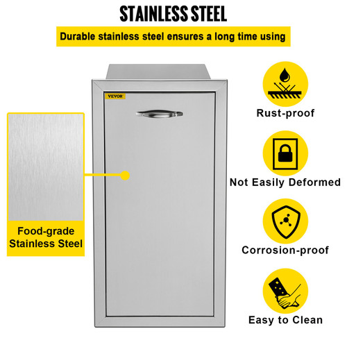 Pull Out Trash Drawer 13.6Wx26Hx19.3D Inch Lower Sliding Rails Stainless Steel Roll Out Trash Bin Pull Out Tray Outdoor Kitchen Trash Drawer with Handle for BBQ Island Grill Station Pull Out Trash Drawer 13.6Wx26Hx19.3D Inch Lower Sliding Rails Stainless Steel Roll Out Trash Bin Pull Out Tray Outdoor Kitchen Trash Drawer with Handle for BBQ Island Grill Station