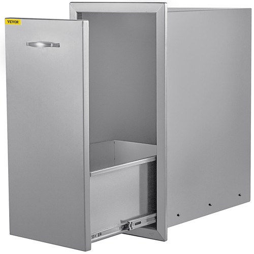 Pull Out Trash Drawer 13.6Wx26Hx19.3D Inch Lower Sliding Rails Stainless Steel Roll Out Trash Bin Pull Out Tray Outdoor Kitchen Trash Drawer with Handle for BBQ Island Grill Station Pull Out Trash Drawer 13.6Wx26Hx19.3D Inch Lower Sliding Rails Stainless Steel Roll Out Trash Bin Pull Out Tray Outdoor Kitchen Trash Drawer with Handle for BBQ Island Grill Station