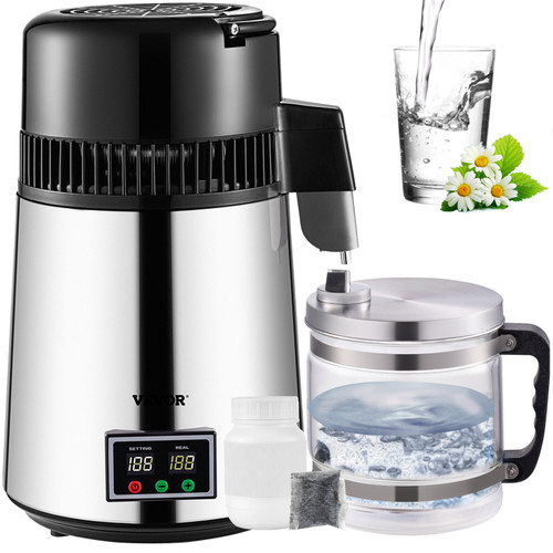 Water Distiller, 4L Distilled Water Maker, Pure Water Distiller with Dual Temperature Displays, 750W Distilled Water Machine, Water Distillers for Home Countertop with Glass Container, Silver Water Distiller, 4L Distilled Water Maker, Pure Water Distiller with Dual Temperature Displays, 750W Distilled Water Machine, Water Distillers for Home Countertop with Glass Container, Silver