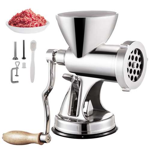 Meat Grinder Manual 304 Stainless Steel Hand Suction Cup Base & Clamp with Filling Nozzle for Vegetables Grinding & Sausage Stuffing, 6.7x6x9.6inch, Sliver