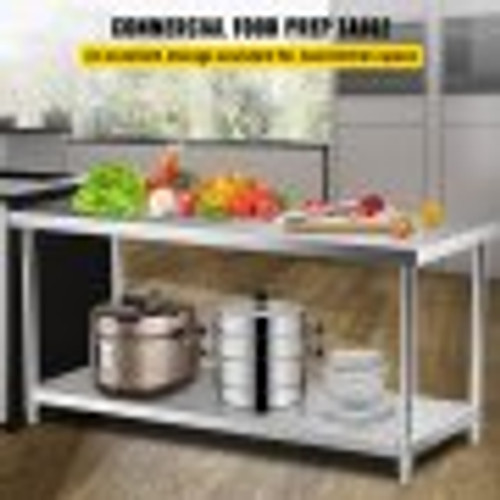 Stainless Steel Prep Table, 72 x 30 x 34 Inch, 550lbs Load Capacity Heavy Duty Metal Worktable with Adjustable Undershelf, Commercial Workstation for Kitchen Restaurant Garage Backyard