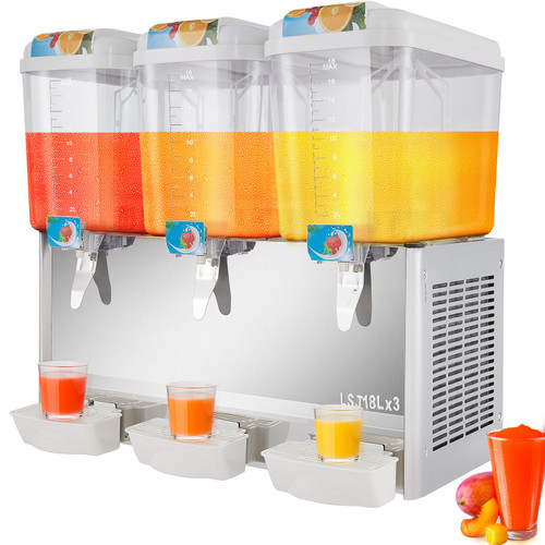 110V Commercial Beverage Dispenser,14.25 Gallon 54L 3 Tanks Juice Dispenser Commercial,18 Liter Per Tank 350W Stainless Steel Food Grade Material Ice Tea Drink Dispenser Equipped with Thermostat Controller