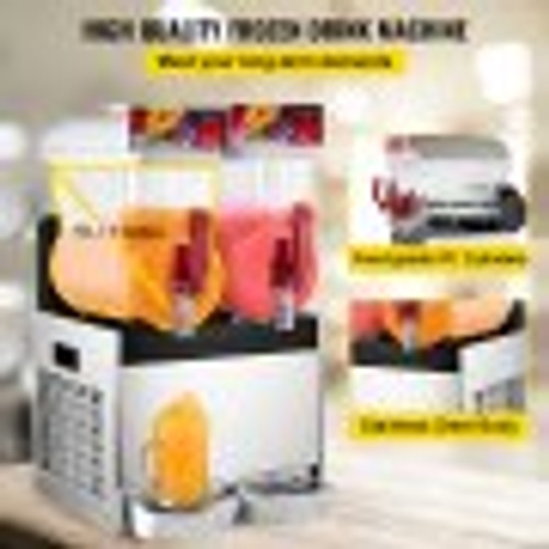 Commercial Slushy Machine 110V 400W Stainless Steel Margarita Smoothie Frozen Drink Maker Suitable Perfect for Ice Juice Tea Coffee Making, 15L x 2 Tank