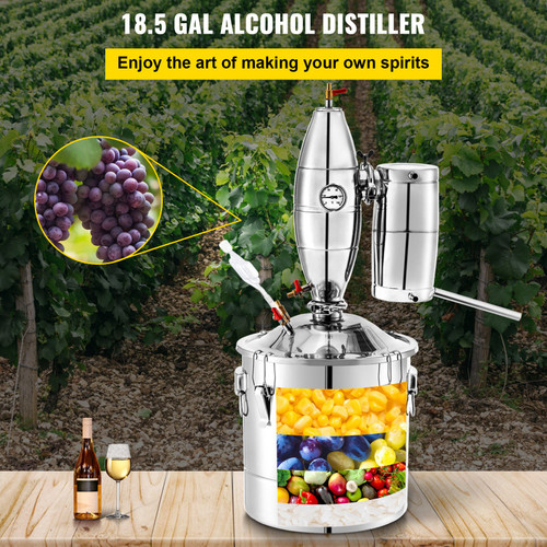 70L 18.5Gal Water Alcohol Distiller 304 Stainless Steel Alcohol Still Wine Making Boiler Home Kit with Thermometer for Whiskey Brandy Essential, Sliver 70L 18.5Gal Water Alcohol Distiller 304 Stainless Steel Alcohol Still Wine Making Boiler Home Kit with Thermometer for Whiskey Brandy Essential, Sliver