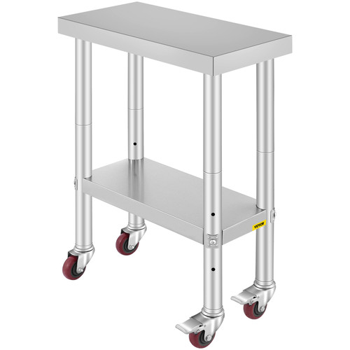Stainless Steel Work Table with Wheels 24 x 12 x 32 Inch Prep Table with 4 Casters Heavy Duty Work Table for Commercial Kitchen Restaurant Business