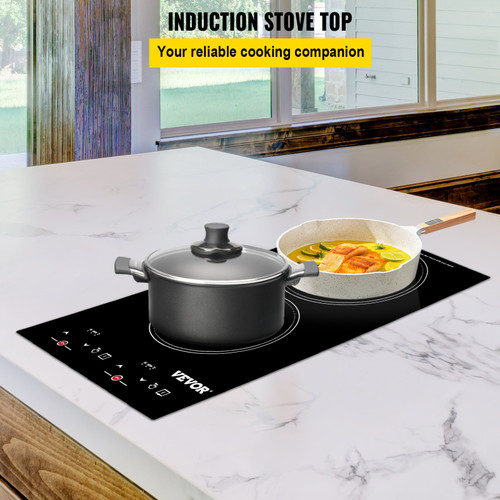 Built-in Induction Electric Stove Top 12 Inch,2 Burners Electric Cooktop,9 Power Levels & Sensor Touch Control,Easy to Clean Ceramic Glass Surface,Child Safety Lock,110V