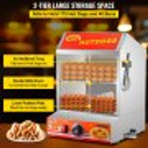Hot Dog Steamer, 27L/24.52Qt, 2-Tier Hut Steamer for 175 Hot Dogs & 40 Buns, Electric Bun Warmer Cooker with Tempered Glass Slide Doors Partition Plate Food Clip PTFE Tape, Stainless Steel