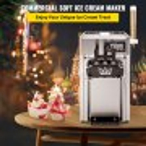 Commercial Ice Cream Maker Machine, 2+1 Flavor Countertop Soft Serve Machine, 5 Gal/H Commercial Ice Cream Maker w/Two 3L Hoppers, Soft Ice Cream Machine for Restaurants Snack Bars Supermarkets