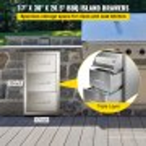 17W x 30H x 21D Inch Outdoor Kitchen Stainless Steel Double Access Drawers with Paper Towel Holder Combo for BBQ Island or Grill Station