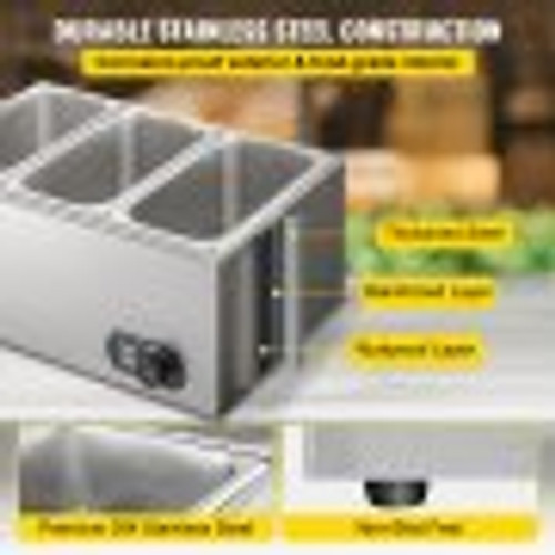 110V 3-Pan Commercial Food Warmer, 1200W Electric Steam Table 15cm/6inch Deep, Professional Stainless Steel Buffet Bain Marie 16 Quart for Catering and Restaurants 110V 3-Pan Commercial Food Warmer, 1200W Electric Steam Table 15cm/6inch Deep, Professional Stainless Steel Buffet Bain Marie 16 Quart for Catering and Restaurants