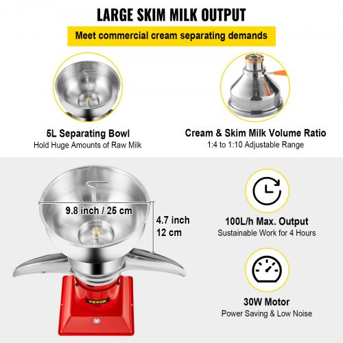 Milk Cream Separator, 100L/h Output Cream Centrifugal Separator, 304 Stainless Steel Milk Skimmer with 5L Bowl Capacity, 10500RPM Rotating Speed Cream Separator, Perfect for Dairy Farm Family Milk Cream Separator, 100L/h Output Cream Centrifugal Separator, 304 Stainless Steel Milk Skimmer with 5L Bowl Capacity, 10500RPM Rotating Speed Cream Separator, Perfect for Dairy Farm Family