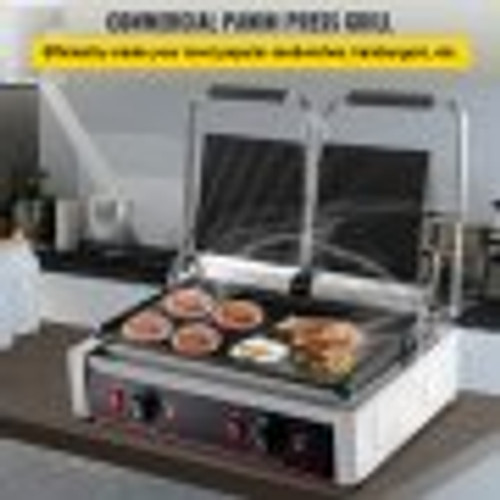 110V Commercial Sandwich Panini Press Grill 2X1800W Temperature Control 122øF-572øF Commercial Panini Grill for Hamburgers Steaks Bacons (Double Grooved Plates?