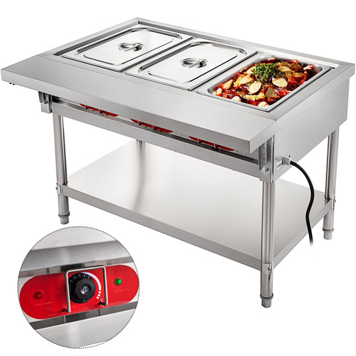 Commercial Electric Food Warmer 3 Pot Steam Table Food Warmer 18 Quart/Pan with Lids with 7 Inch Cutting Board Food Grade Stainless Steel Steam Table Serving Counter 110V 1500W for Restaurant