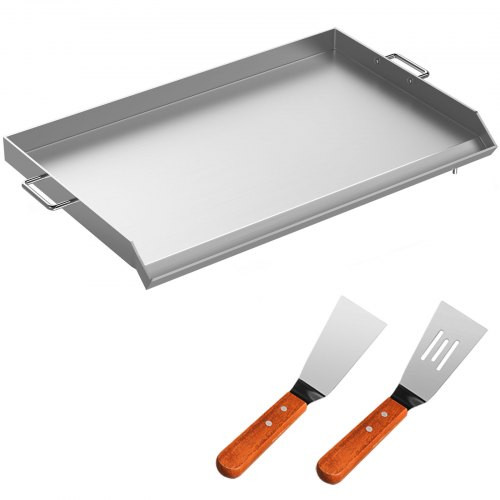 Stainless Steel Griddle,32" X 17" Universal Flat Top Rectangular Plate , BBQ Charcoal/Gas Grill with 2 Handles and Grease Groove with Hole?Grills for Camping, Tailgating and Parties .