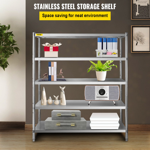 Stainless Steel Shelving 60x18.5 Inch 5 Tier Adjustable Shelf Storage Unit Stainless Steel Heavy Duty Shelving for Kitchen Commercial Office Garage Storage 330lb Per Shelf