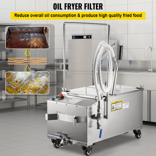 Mobile Fryer Filter, 80 LBS/40 L/10.56 Gal Capacity, 300W Oil Filtration System with 5 L/min Flow Rate, Mobile Frying Oil Filtering System with 10 L/min Pump & Oil Hose, 110V/60Hz