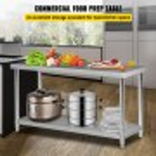 Stainless Steel Prep Table, 60 x 24 x 34 Inch, 550lbs Load Capacity Heavy Duty Metal Worktable with Adjustable Undershelf, Commercial Workstation for Kitchen Restaurant Garage Backyard
