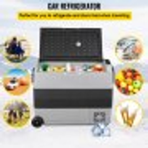 12 Volt Refrigerator, 63 Qt Dual Zone Car Fridge Freezer w/App Control & Wheels 12/24V DC & 110-240V AC Electric Compressor Cooler for Truck Vehicle RV Boat Outdoor & Home Use