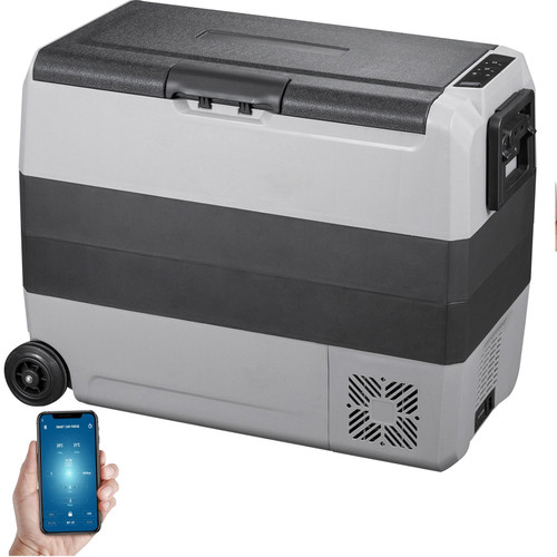 12 Volt Refrigerator, 63 Qt Dual Zone Car Fridge Freezer w/App Control & Wheels 12/24V DC & 110-240V AC Electric Compressor Cooler for Truck Vehicle RV Boat Outdoor & Home Use