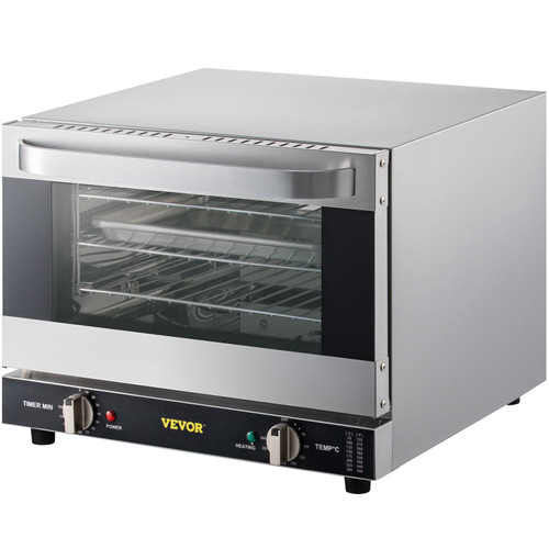 Commercial Convection Oven, 21L/19Qt, Quarter-Size Conventional Oven Countertop, 1440W 3-Tier Toaster w/ Front Glass Door, Electric Baking Oven w/