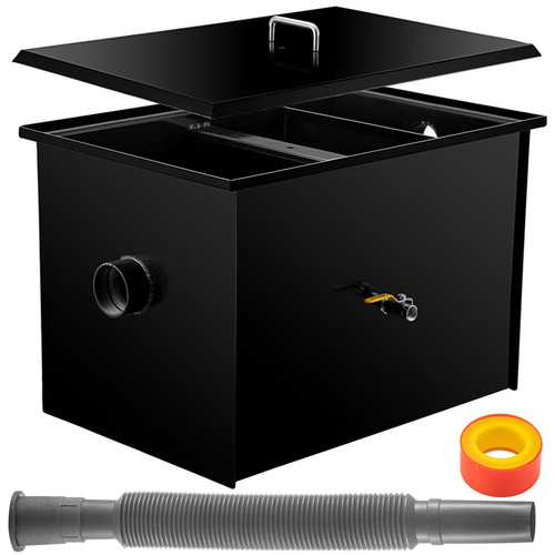Commercial Grease Interceptor 20 LB, Carbon Steel Grease Trap 10 GPM, Grease Interceptor Trap with Side Water Inlet, Under Sink Grease Trap for Restaurant Canteen Factory Home Kitchen