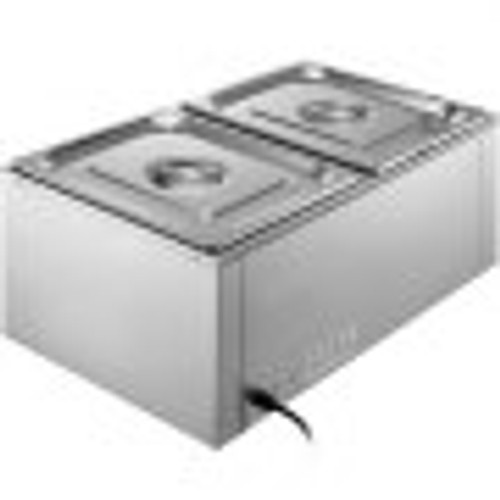 110V 2-Pan Commercial Food Warmer 850W Electric Steam Table 15cm/6inch Deep Stainless Steel Bain Marie 17 Quart for Buffet Catering, Silver