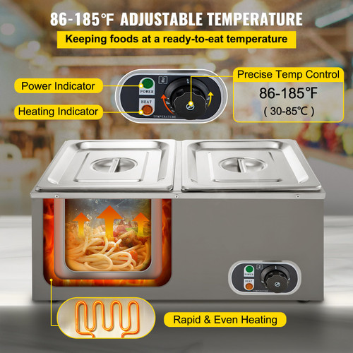 110V 2-Pan Commercial Food Warmer 850W Electric Steam Table 15cm/6inch Deep Stainless Steel Bain Marie 17 Quart for Buffet Catering, Silver 110V 2-Pan Commercial Food Warmer 850W Electric Steam Table 15cm/6inch Deep Stainless Steel Bain Marie 17 Quart for Buffet Catering, Silver