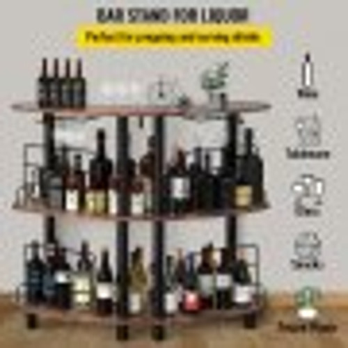 Home Bar Unit, 3 Tier for Liquor with Upgrade Guardrails, Corner Stand Table with Storage Shelves Wine Glasses Holder & Iron Lantern Ring for Kitchen, Pub (Rustic Brown)