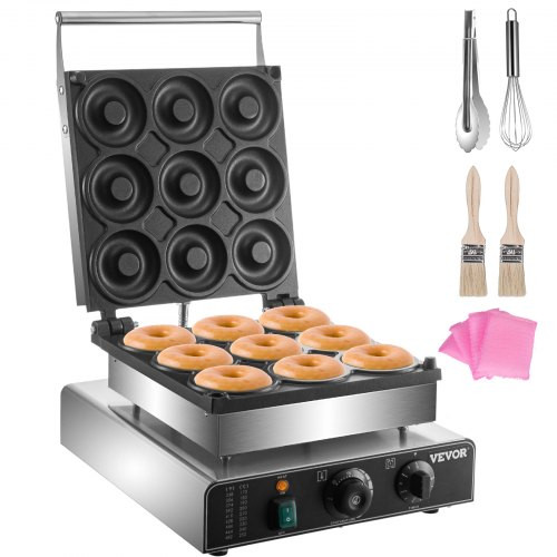 Electric Donut Maker, 9 Holes Commercial Donut Machine, 2000W Electric Doughnut Machine, Double-Sided Heating Commercial Donut Maker, for Home & Commercial Use with Non-stick Teflon Coating