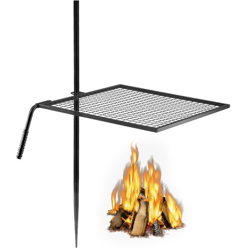 Swivel Grill, Heavy Duty Steel Campfire Grill,Single Layer Open Fire Grill, 24" x 24" Campfire Swivel Grill with Heat Dissipation Handle, Campfire Grill Stake for Outdoor Open Flame Cooking